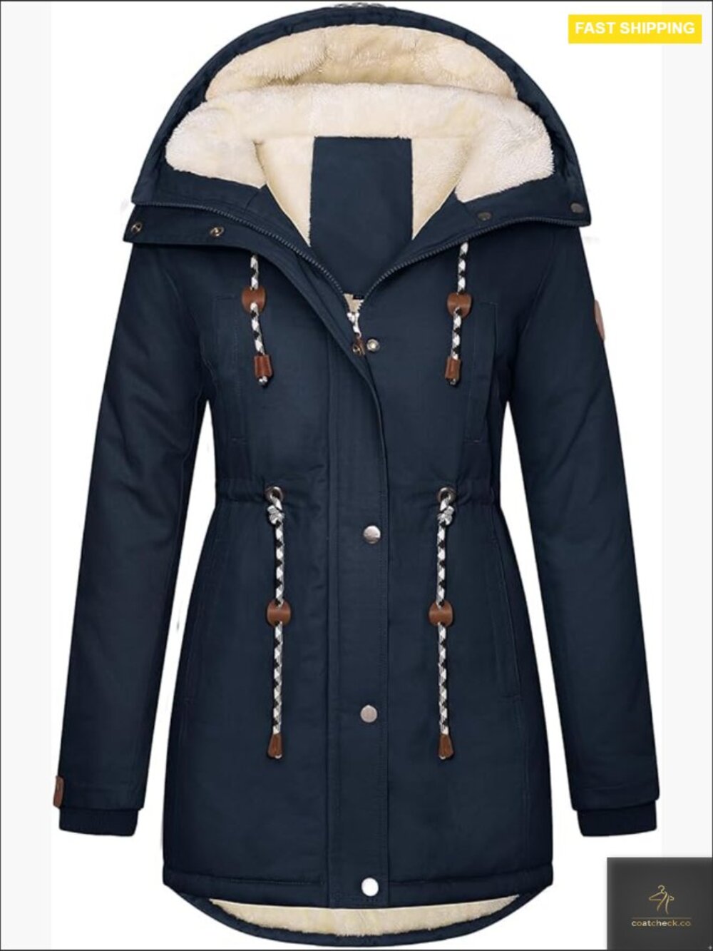Fleece Lined Sherpa Parka Winter Warm Thicken Fuzzy Hooded Down Coat Casual